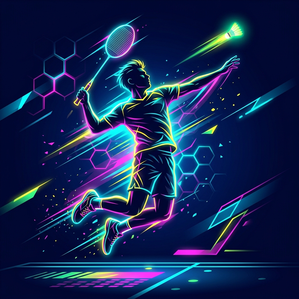 Badminton Player Neon Art